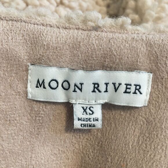 MOON RIVER Anthro Boho Sherpa Faux Suede Makenna Cream Snap Front Jacket XS - Picture 8 of 11